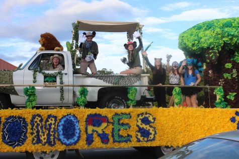 Addie Townsend and Aaron McKee in the back of truck on float.