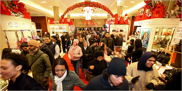 Christmas shoppers fighting the crowd