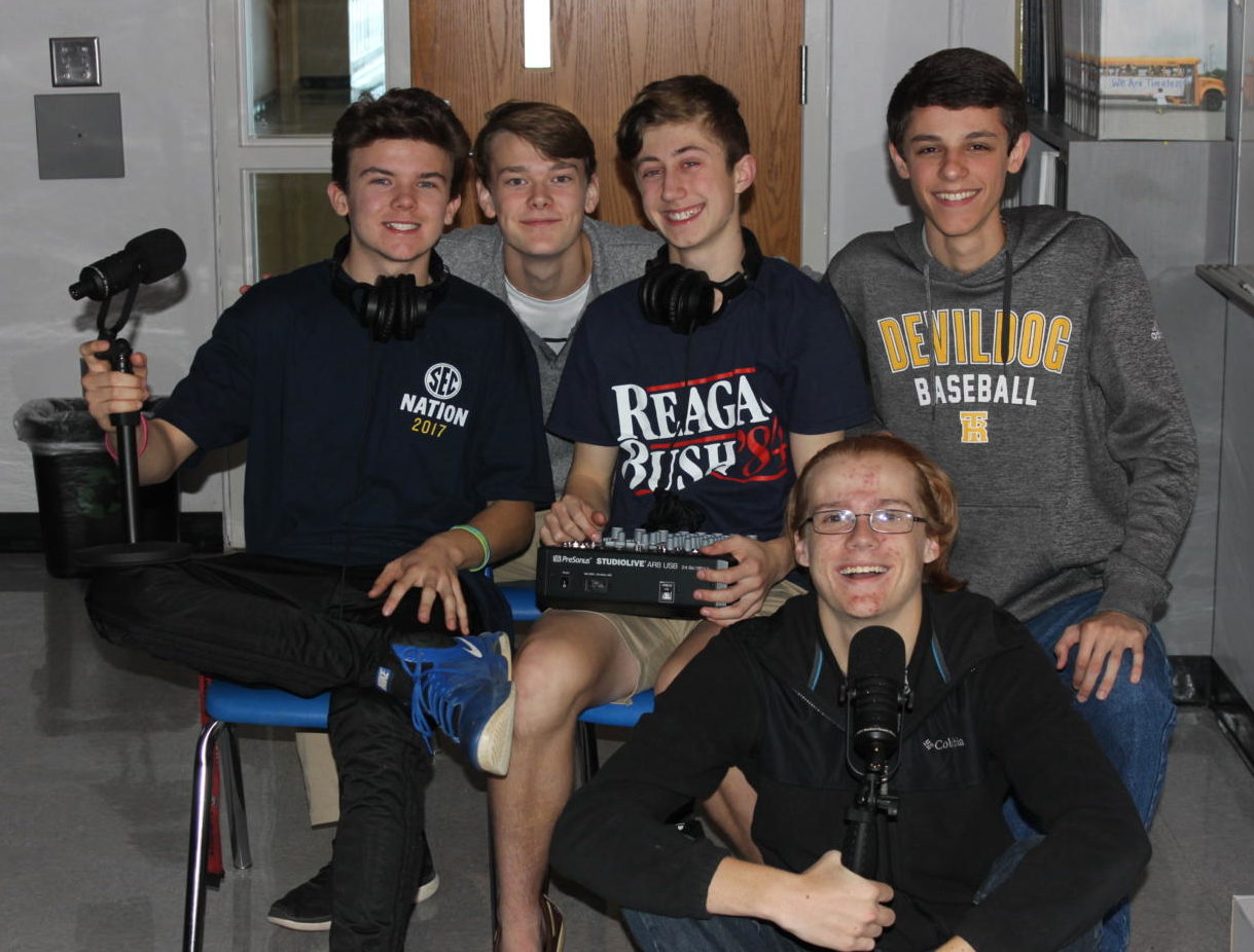 Members of the Devildog Sports Network, from left to right: Carter Vickers, Josh Lipscomb, Josh Kemp, Shaun Forrester, and Mel Norton